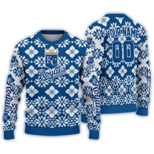 Personalized Kansas City Royals Snowflake Pattern Ugly Sweater