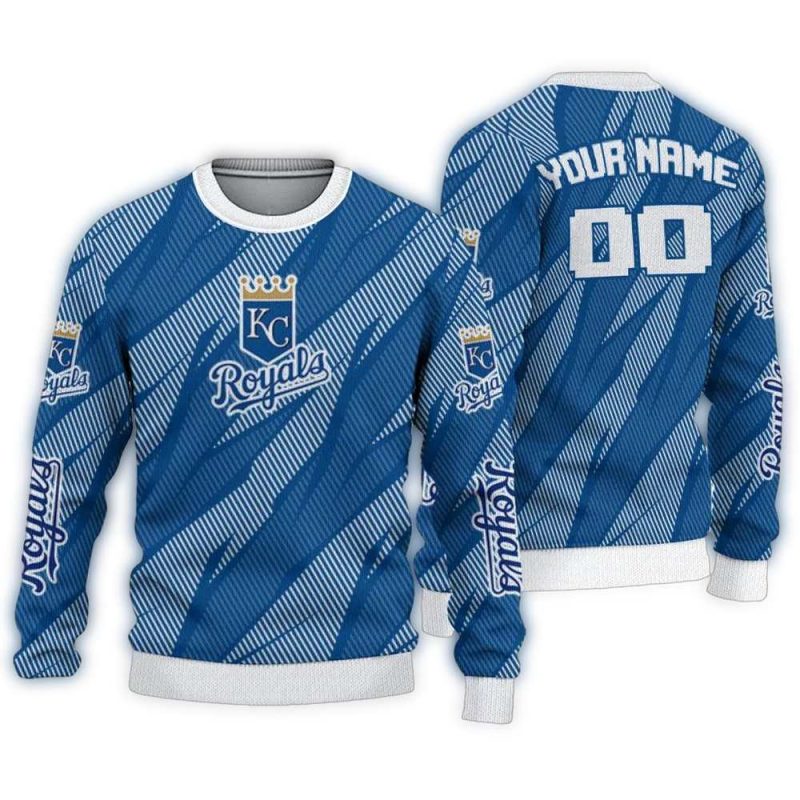 Personalized Kansas City Royals Stripe Motion Ugly Sweater 1