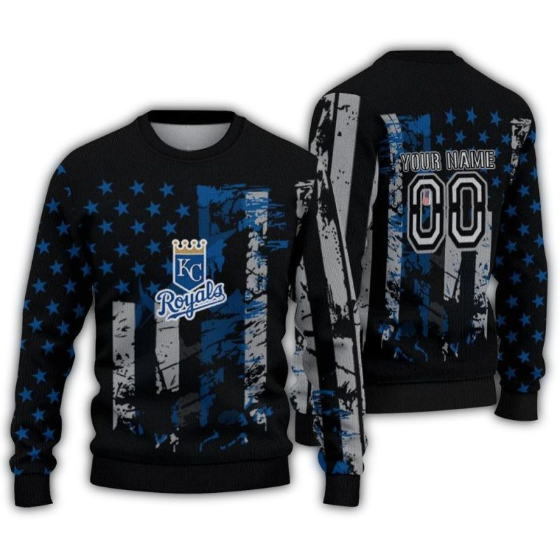 Personalized Kansas City Royals Vintage USA Flag Ugly Sweater 1