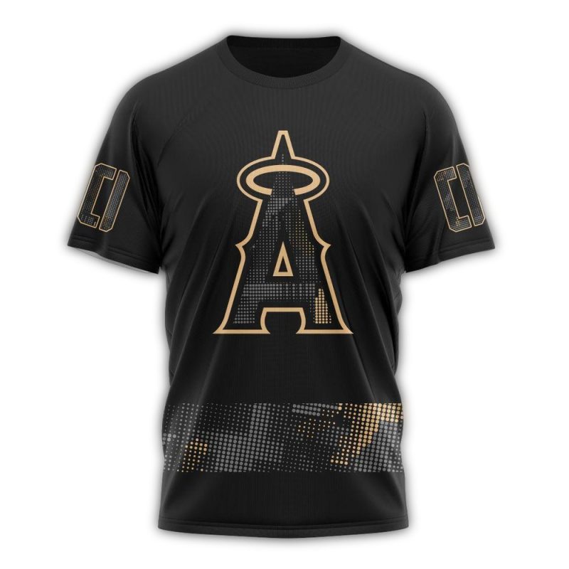 Personalized Los Angeles Angels Armed Forces Day Black AOP T Shirt 1