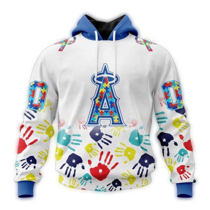 Personalized Los Angeles Angels Autism Awareness Hand AOP Hoodie 1