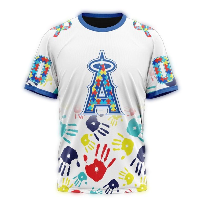 Personalized Los Angeles Angels Autism Awareness Hand AOP T Shirt 1