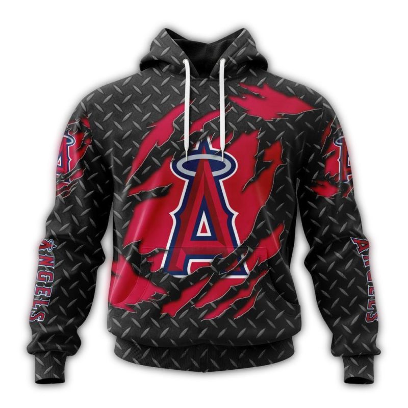 Personalized Los Angeles Angels Black Metal AOP Hoodie 1