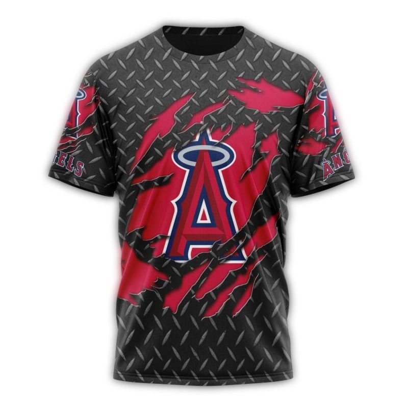 Personalized Los Angeles Angels Black Metal AOP T Shirt 1