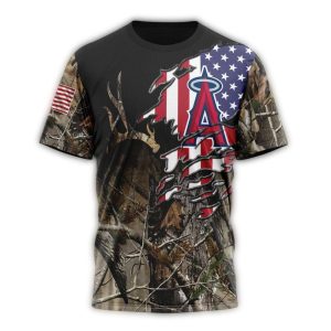 Personalized Los Angeles Angels Camo Realtree Hunting All Over Print T Shirt
