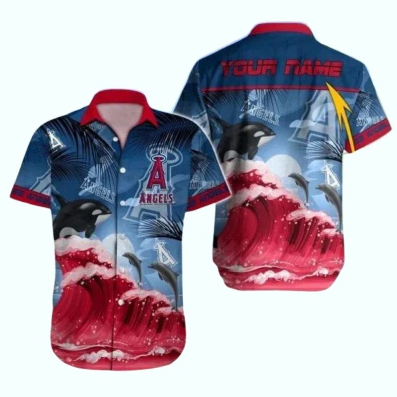 Personalized Los Angeles Angels Dolphin Wave Tropical Hawaiian Shirt 1