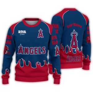Personalized Los Angeles Angels Flame Border Ugly Christmas Sweater