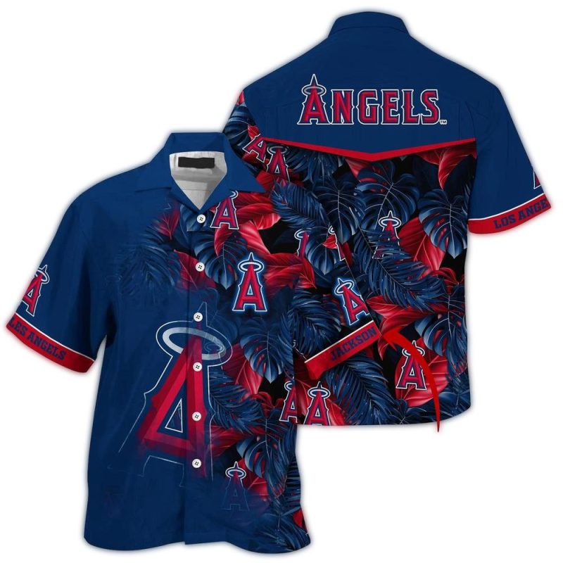 Personalized Los Angeles Angels Floral Leafs Hawaiian Shirt 1
