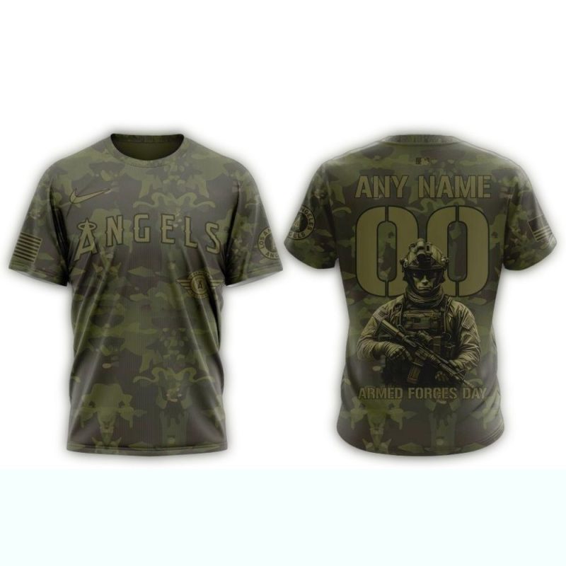Personalized Los Angeles Angels Military Appreciation Month AOP T Shirt 1