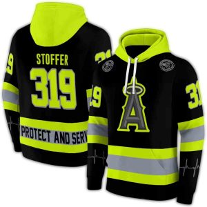Personalized Los Angeles Angels Safety Motif Black Neon Green All Over Print Hoodie