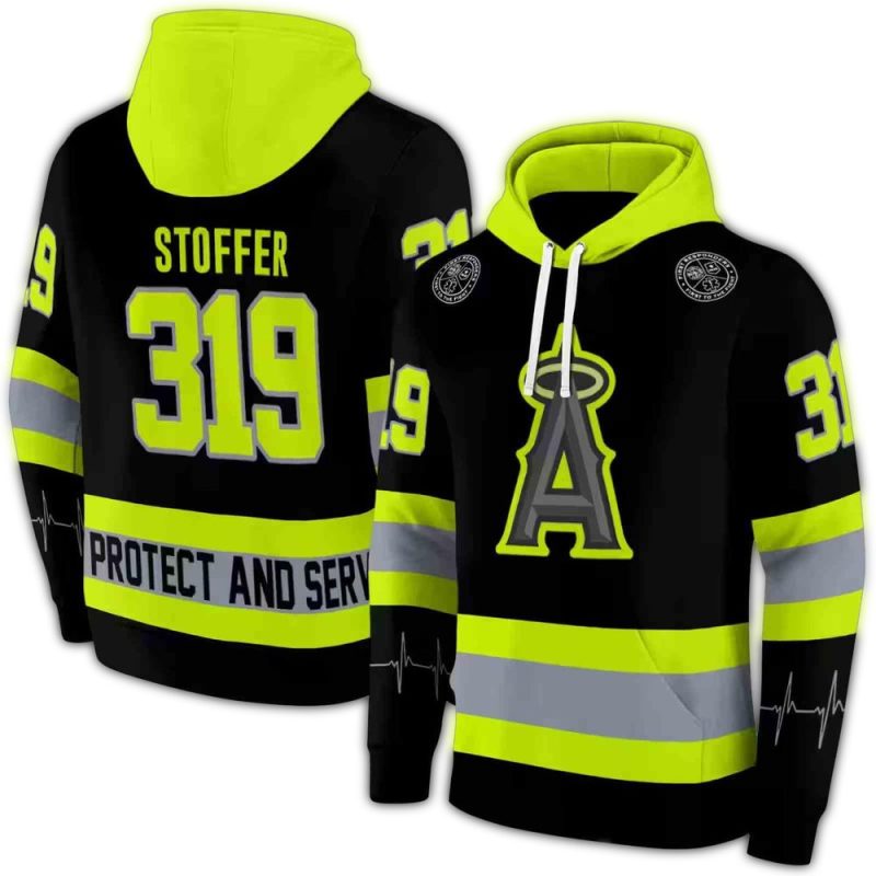 Personalized Los Angeles Angels Safety Motif Black Neon Green AOP Hoodie 1