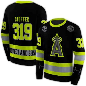 Personalized Los Angeles Angels Safety Motif Black Neon Green All Over Print Sweatshirt