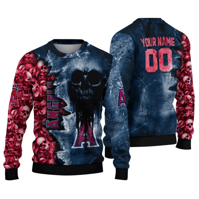 Personalized Los Angeles Angels Skull Collage Ugly Sweater 1