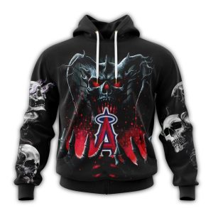 Personalized Los Angeles Angels Skull Halloween All Over Print Hoodie