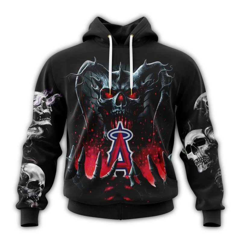 Personalized Los Angeles Angels Skull Halloween AOP Hoodie 1