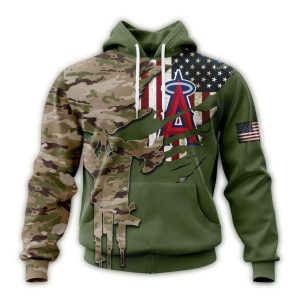 Personalized Los Angeles Angels Skull Punisher Camo For Veterans Day All Over Print Hoodie