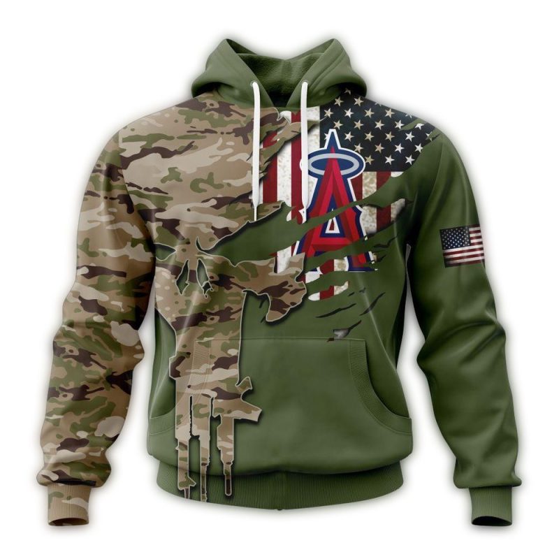 Personalized Los Angeles Angels Skull Punisher Camo For Veterans Day AOP Hoodie 1