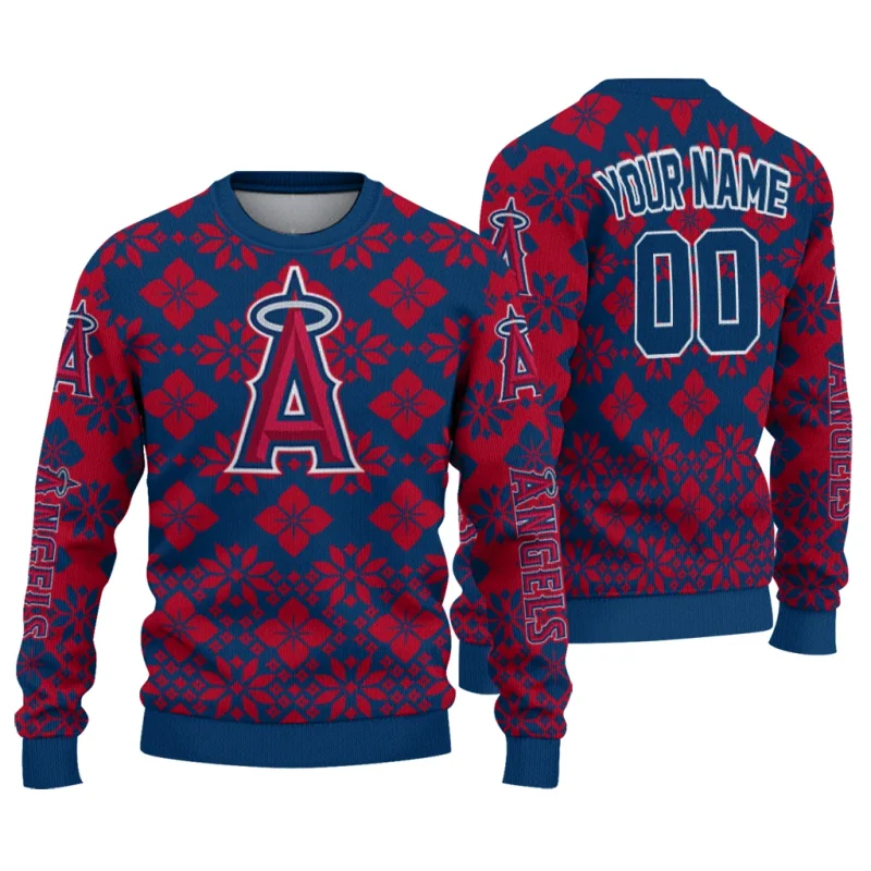 Personalized Los Angeles Angels Snowflake Matrix Ugly Sweater 1