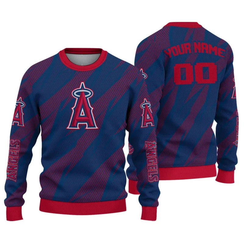 Personalized Los Angeles Angels Stripe Motion Ugly Sweater 1