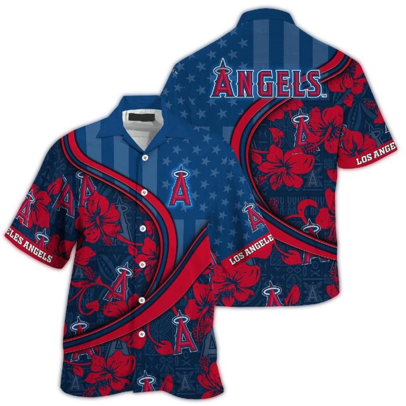 Personalized Los Angeles Angels Us Flag Flower Hawaiian Shirt 1