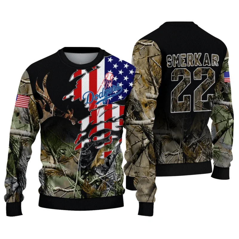 Personalized Los Angeles Dodgers American Flag Claw Ugly Sweater 1