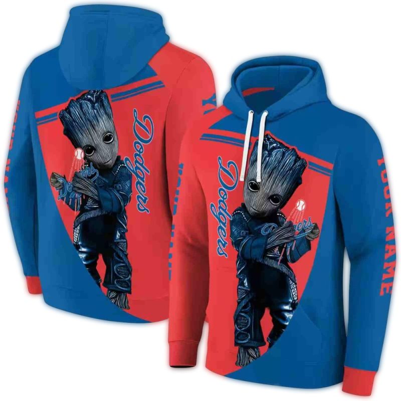Personalized Los Angeles Dodgers Baby Groot AOP Hoodie 1