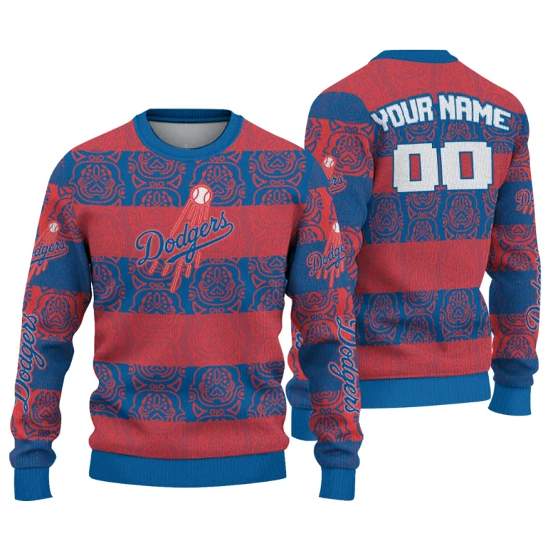 Personalized Los Angeles Dodgers Bulldog Motif Ugly Sweater 1