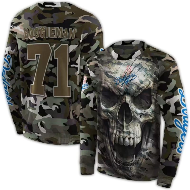 Personalized Los Angeles Dodgers Camo Skull AOP Sweatshirt 1