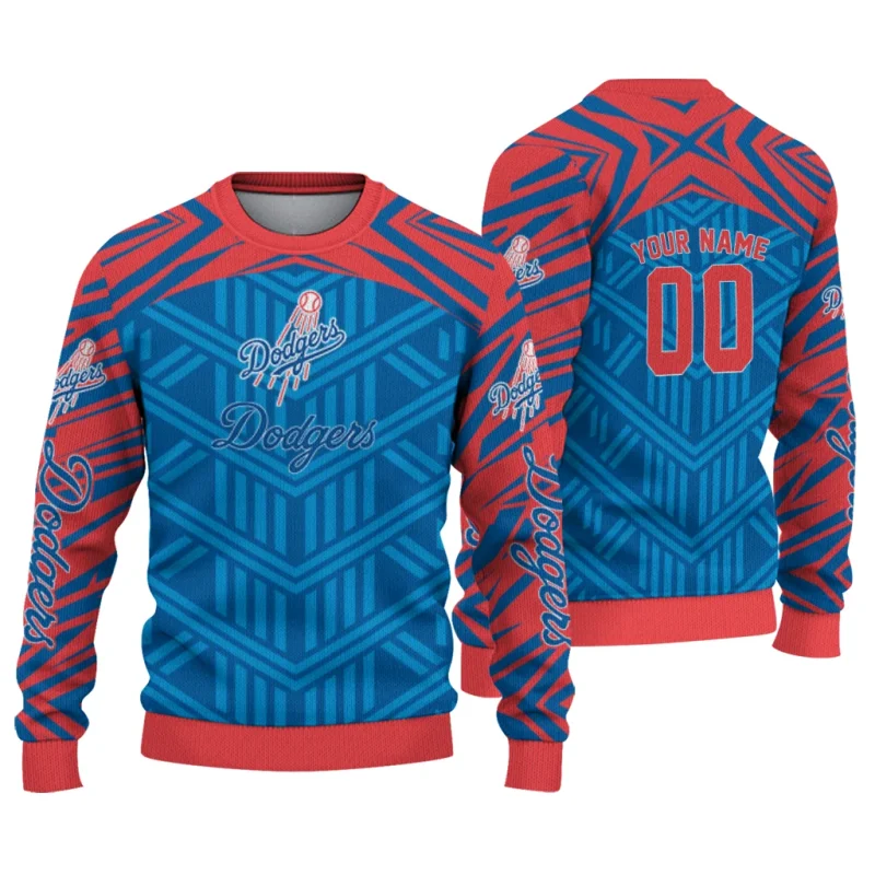 Personalized Los Angeles Dodgers Chevron Pattern Ugly Sweater 1