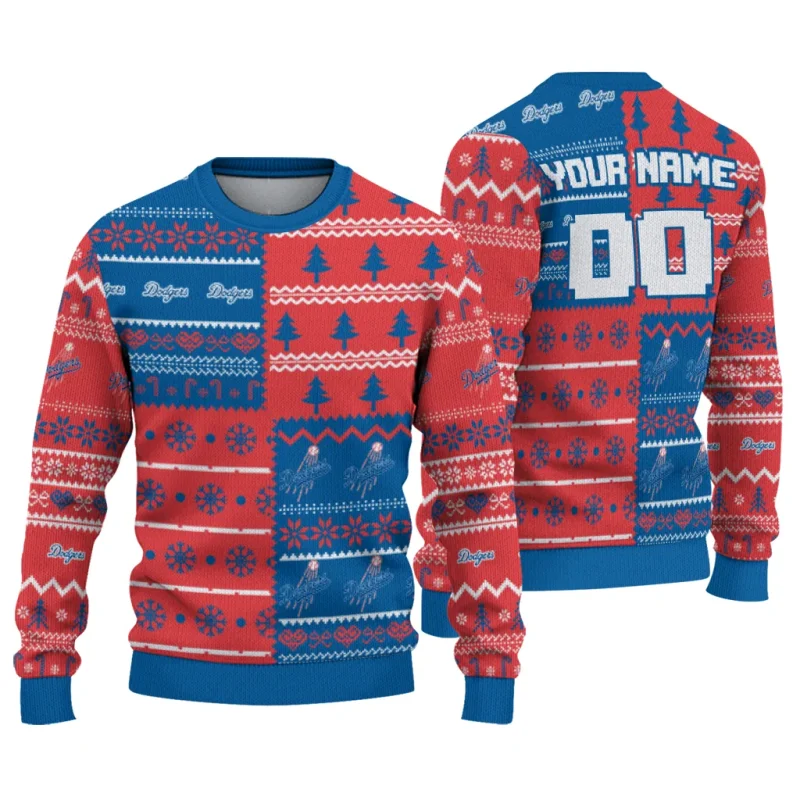 Personalized Los Angeles Dodgers ChristmasTree Bands Ugly Sweater 1