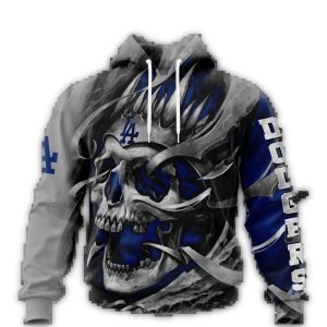 Funny All Over Print Los Angeles Dodgers Skull Hoodie for Fans