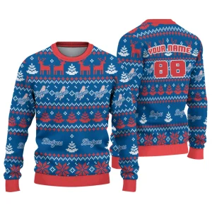 Personalized Los Angeles Dodgers Deer Pattern Christmas Ugly Sweater