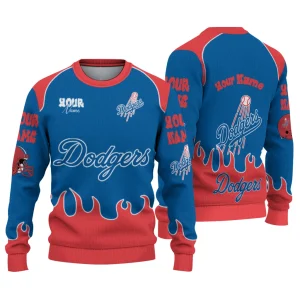 Personalized Los Angeles Dodgers Flame Border Ugly Sweater