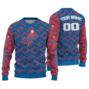 Personalized Los Angeles Dodgers Lattice Gridwork Ugly Sweater