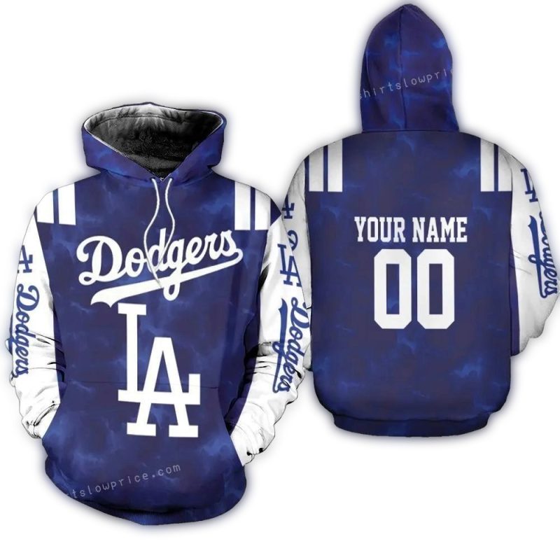 Custom Los Angeles Dodgers Smoke All Over Print Hoodie with Name & Number