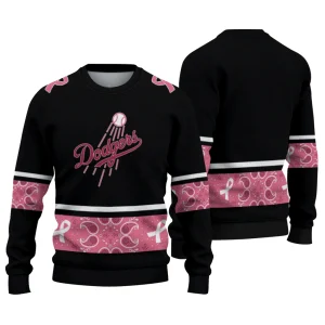 Personalized Los Angeles Dodgers Pink Ribbon Black Pink Ugly Sweater