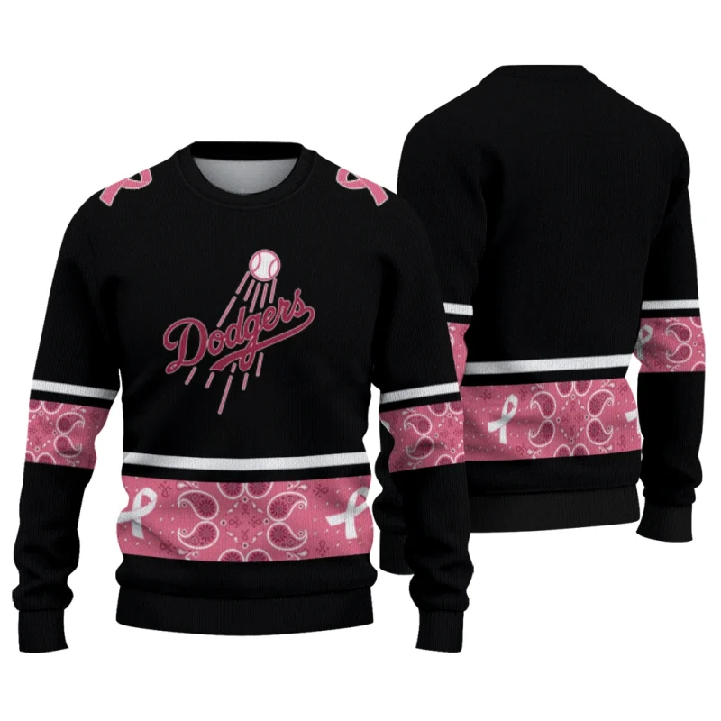 Personalized Los Angeles Dodgers Pink Ribbon Black Pink Ugly Sweater 1
