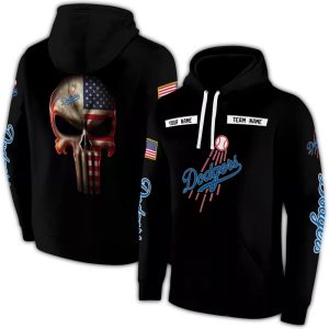 Personalized Los Angeles Dodgers Punisher Skull All Over Print Hoodie