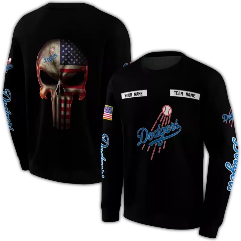Personalized Los Angeles Dodgers Punisher Skull AOP Sweatshirt 1
