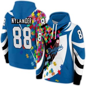 Personalized Los Angeles Dodgers Puzzle Pieces All Over Print Hoodie