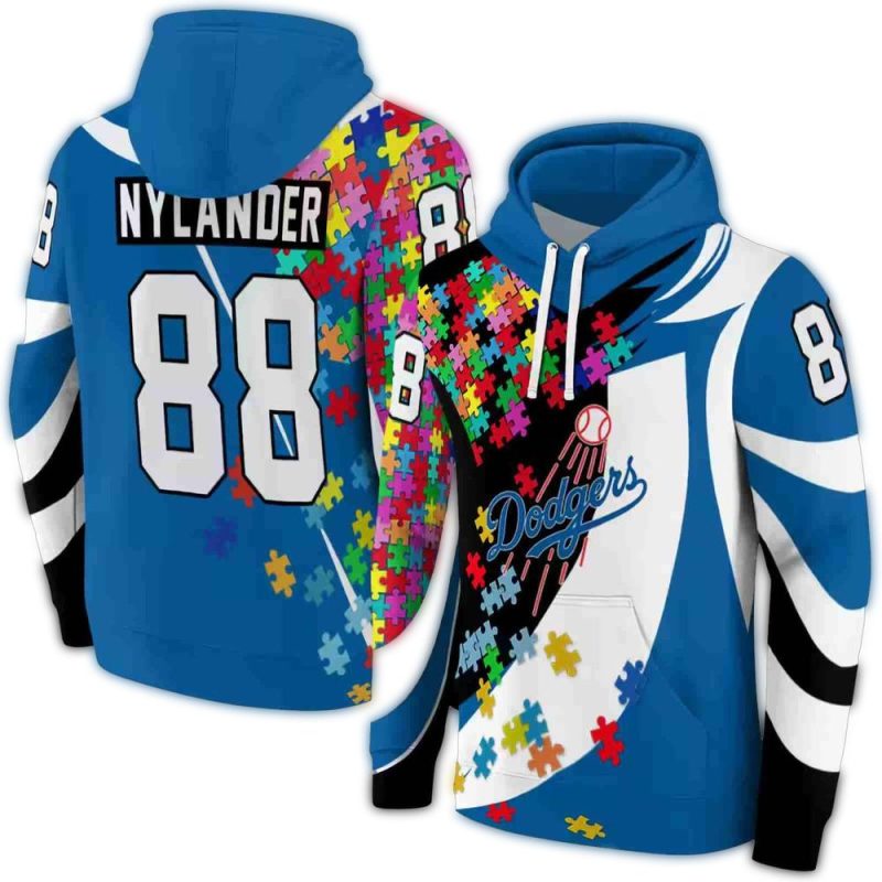 Personalized Los Angeles Dodgers Puzzle Pieces AOP Hoodie 1