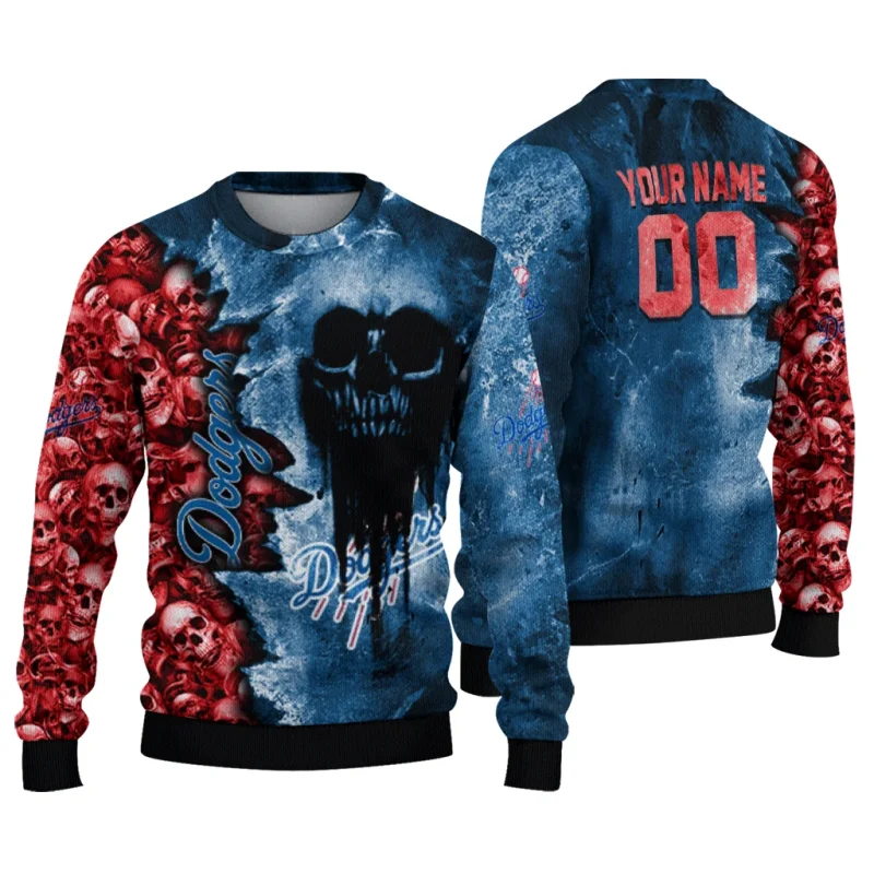 Personalized Los Angeles Dodgers Skull Collage Ugly Sweater 1