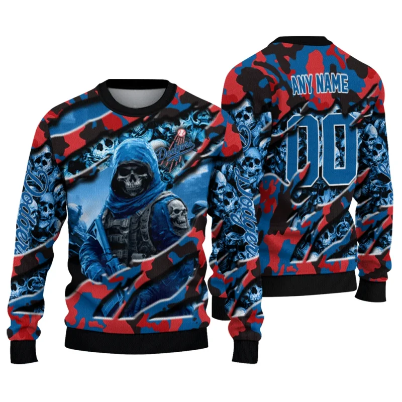 Personalized Los Angeles Dodgers Skull Horde Ugly Sweater 1