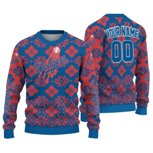 Personalized Los Angeles Dodgers Snowflake Matrix Ugly Sweater