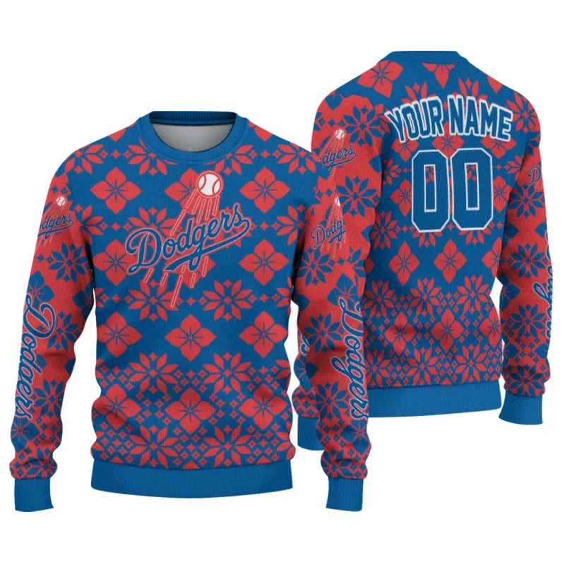 Personalized Los Angeles Dodgers Snowflake Matrix Ugly Sweater 1