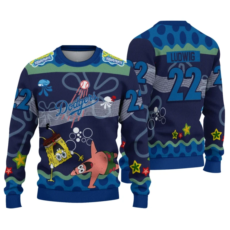 Personalized Los Angeles Dodgers Sponge Cartoon Ugly Sweater 1