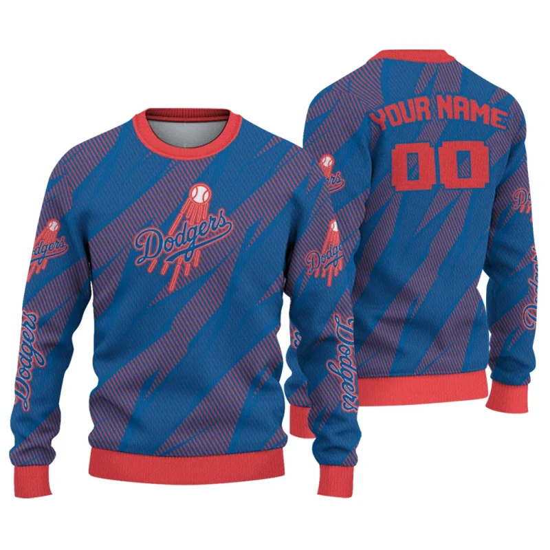 Personalized Los Angeles Dodgers Stripe Motion Ugly Sweater 1