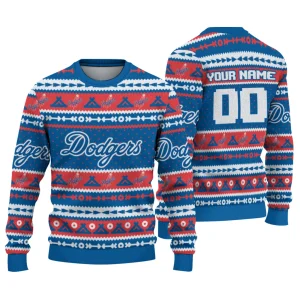 Personalized Los Angeles Dodgers Tent Stripes Ugly Sweater