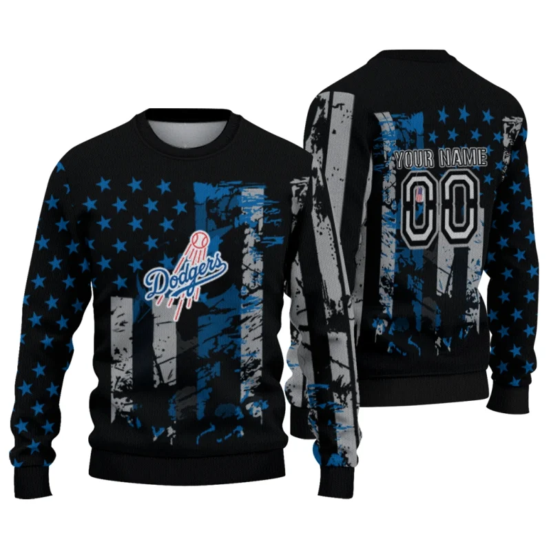 Personalized Los Angeles Dodgers Vintage USA Flag Ugly Sweater 1