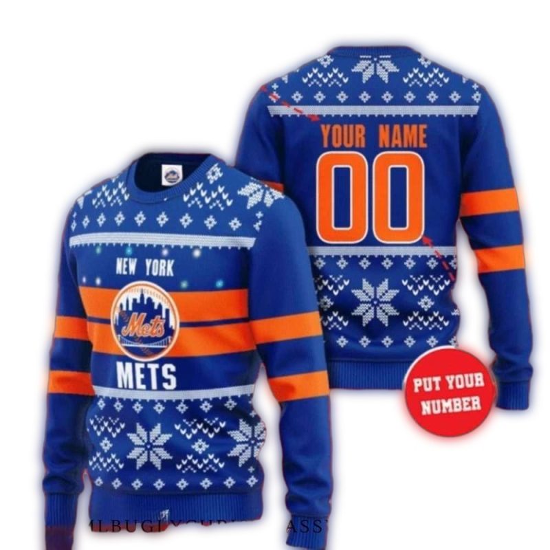 Personalized Mets Christmas Ugly Sweater 1